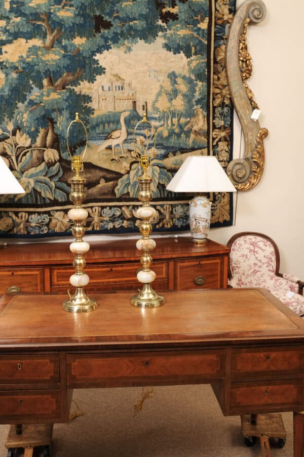 Pair of Tall Onyx and Brass Bobbin Lamps - Image 4