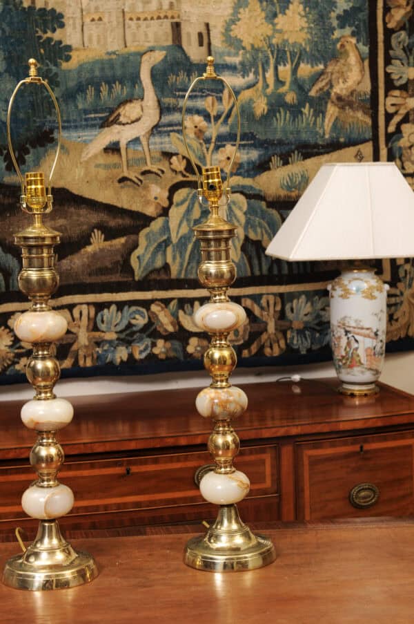Pair of Tall Onyx and Brass Bobbin Lamps - Image 6