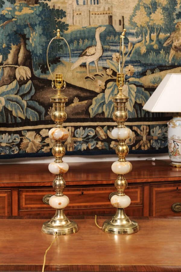 Pair of Tall Onyx and Brass Bobbin Lamps - Image 8