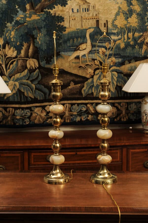 Pair of Tall Onyx and Brass Bobbin Lamps - Image 10