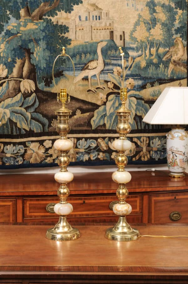 Pair of Tall Onyx and Brass Bobbin Lamps - Image 13