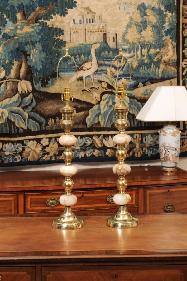 Pair of Tall Onyx and Brass Bobbin Lamps - Image 14