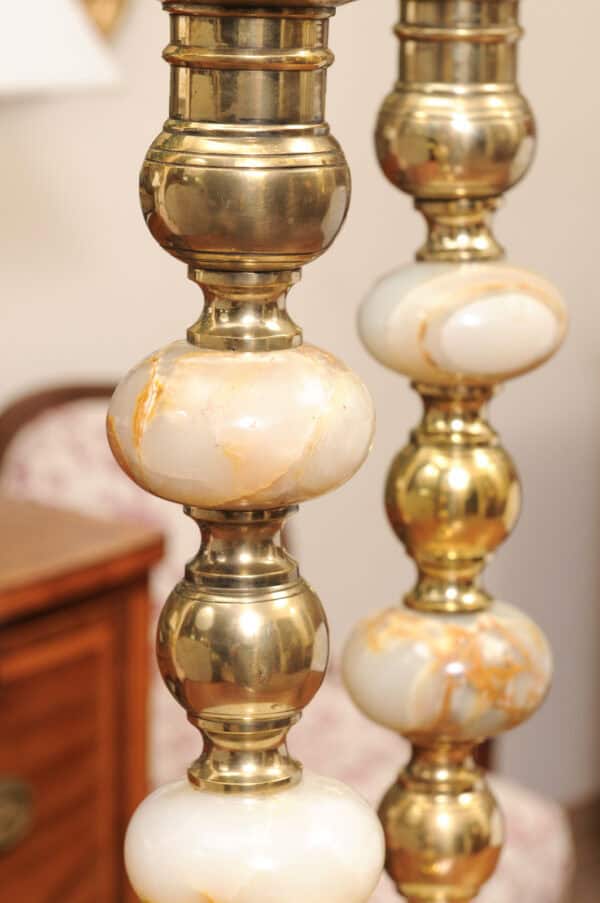 Pair of Tall Onyx and Brass Bobbin Lamps - Image 15