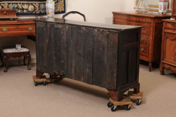 English 18th Century Oak Dresser Base Featuring 3 Drawers and 2 Flanking Cabints Below with Raised Paneled Doors and Brass Knobs - Image 8