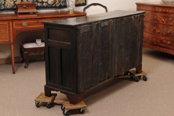 English 18th Century Oak Dresser Base Featuring 3 Drawers and 2 Flanking Cabints Below with Raised Paneled Doors and Brass Knobs - Image 10