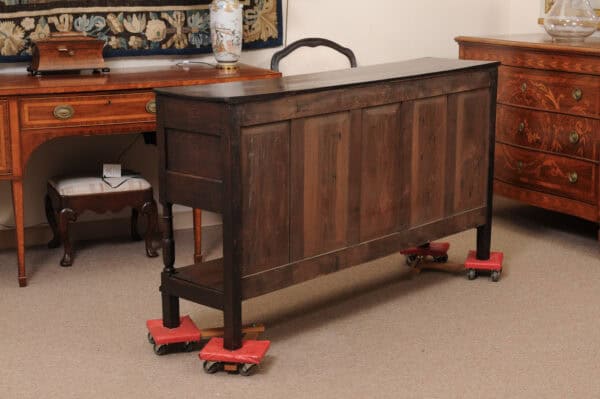 English Early 19th Century Oak Dresser Base / Server Featuring 5 Drawers with Wooden Knobs, Arched Frieze and Pot Board Below - Image 10
