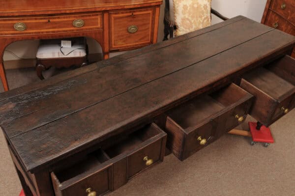 English 18th Century Oak Jacobean Style Dresser Base with Server with 3 Drawers, Shaped Apron and Turned Legs - Image 6