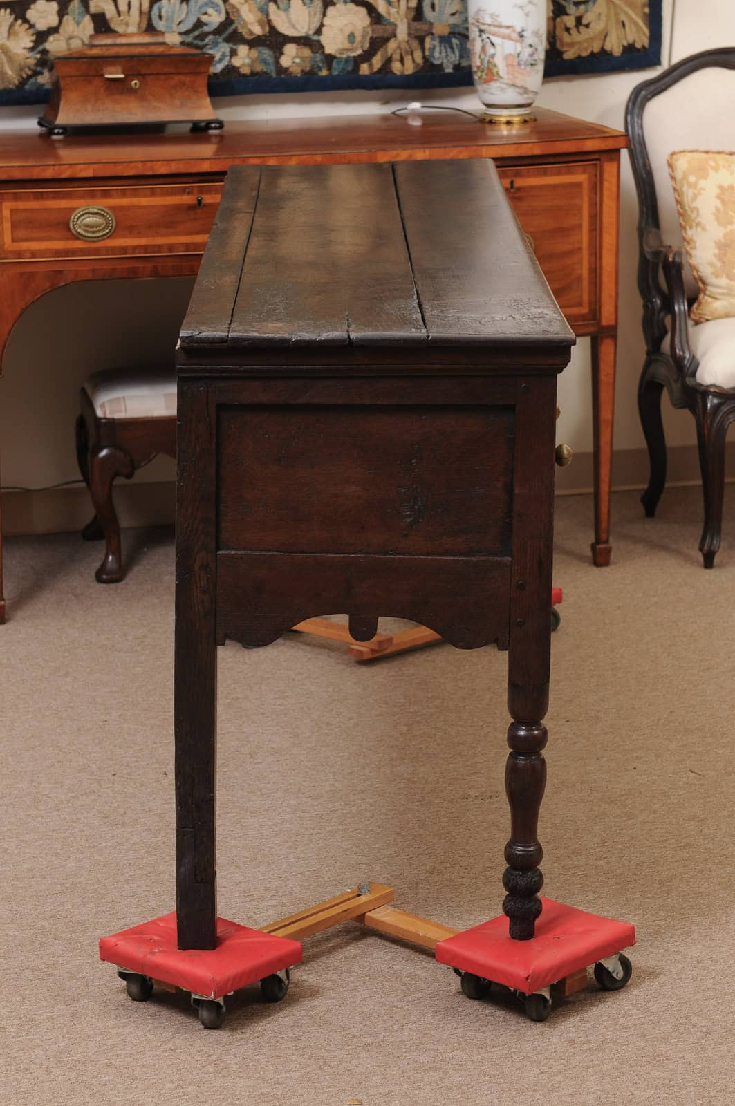 English 18th Century Oak Jacobean Style Dresser Base with Server with 3 Drawers, Shaped Apron and Turned Legs - Image 8