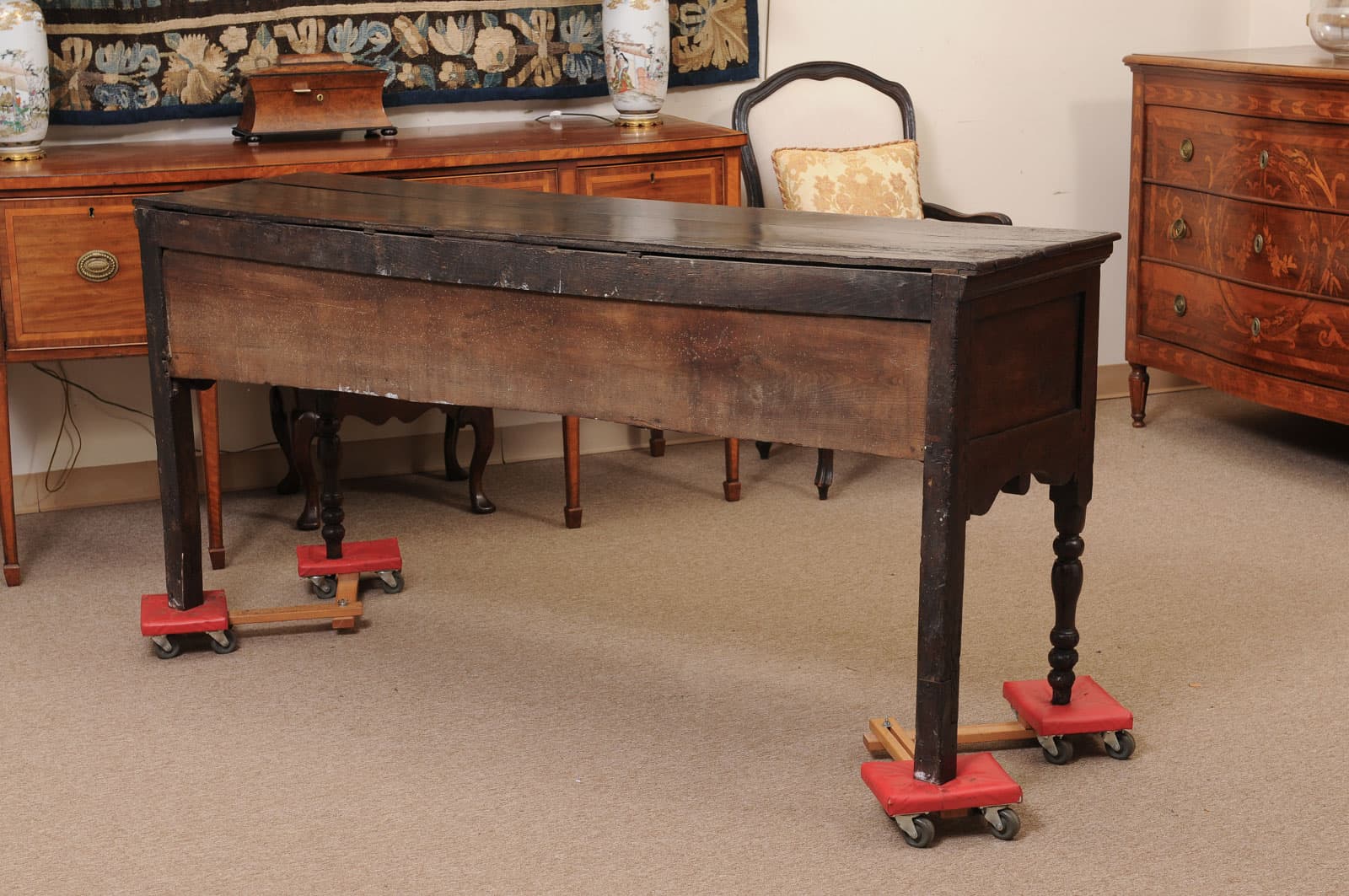 English 18th Century Oak Jacobean Style Dresser Base with Server with 3 Drawers, Shaped Apron and Turned Legs - Image 9