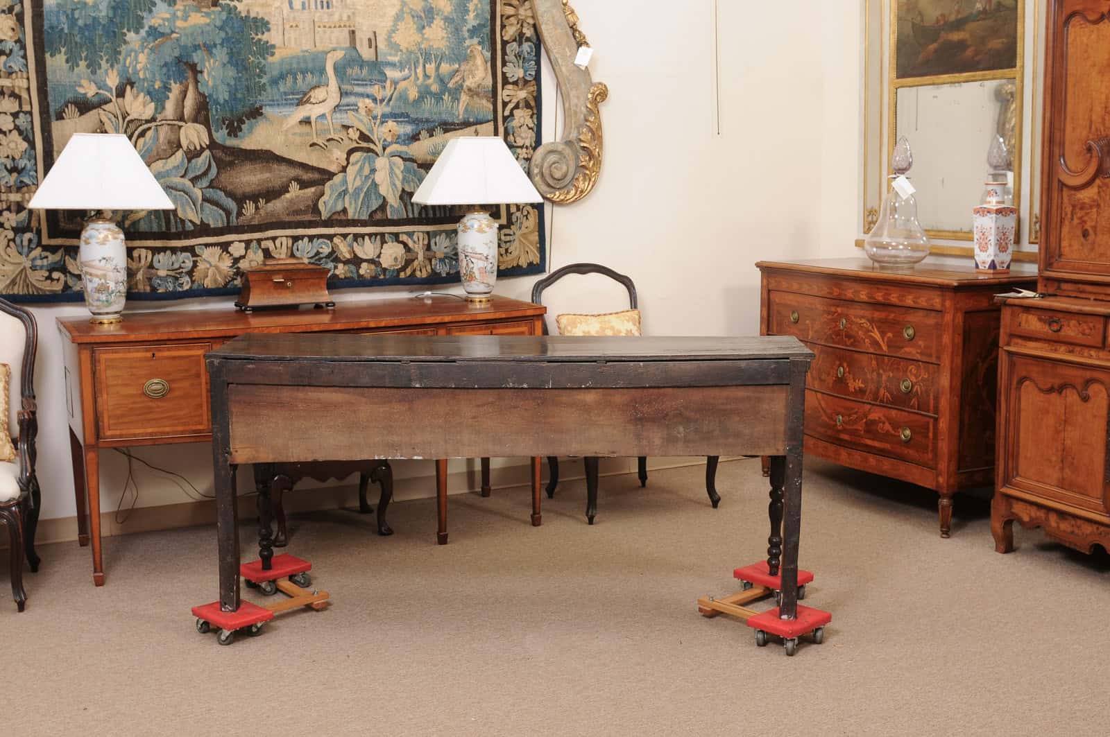 English 18th Century Oak Jacobean Style Dresser Base with Server with 3 Drawers, Shaped Apron and Turned Legs - Image 10
