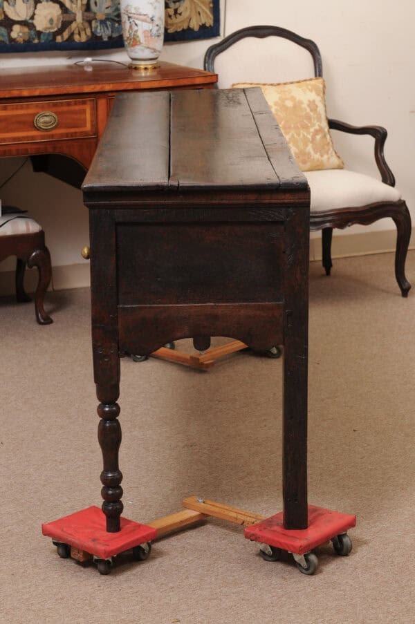 English 18th Century Oak Jacobean Style Dresser Base with Server with 3 Drawers, Shaped Apron and Turned Legs - Image 12
