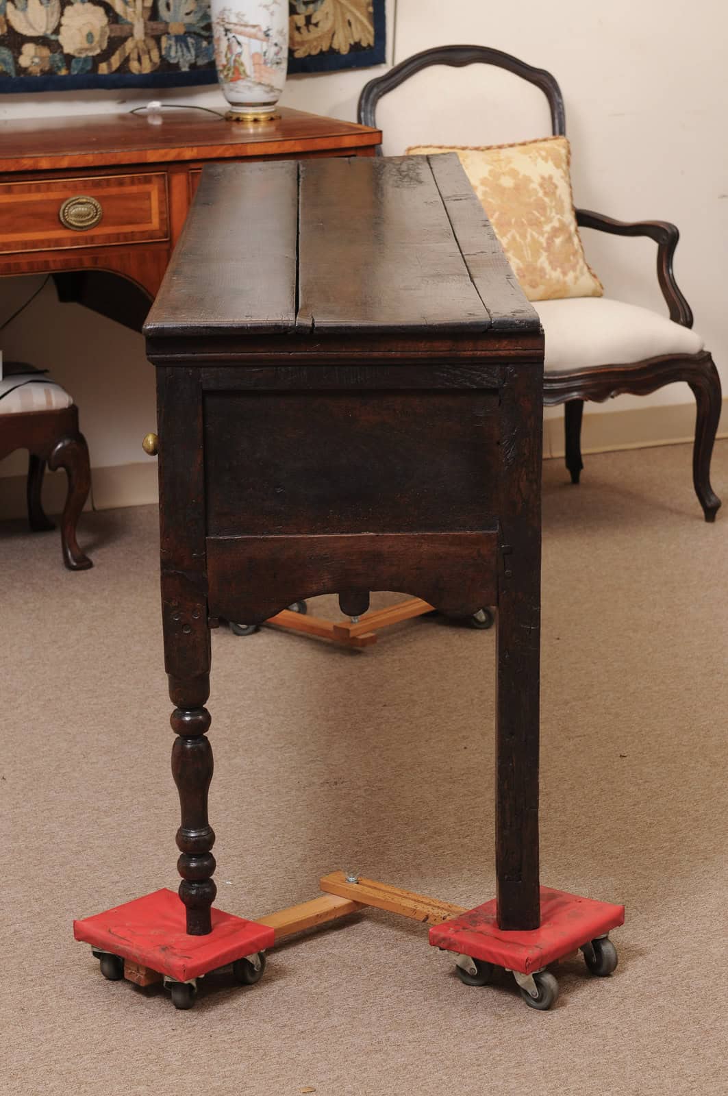 English 18th Century Oak Jacobean Style Dresser Base with Server with 3 Drawers, Shaped Apron and Turned Legs - Image 12