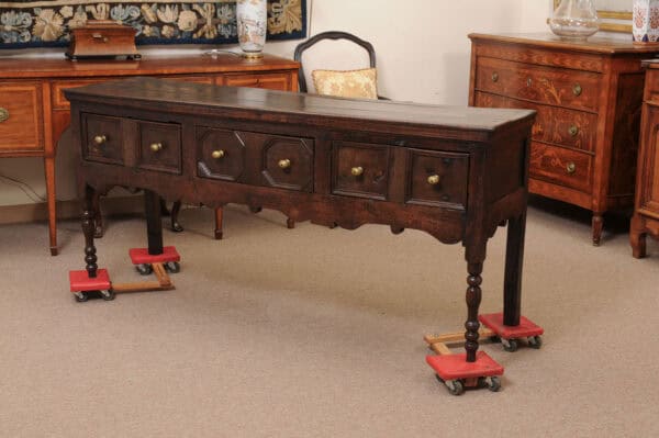 English 18th Century Oak Jacobean Style Dresser Base with Server with 3 Drawers, Shaped Apron and Turned Legs - Image 13