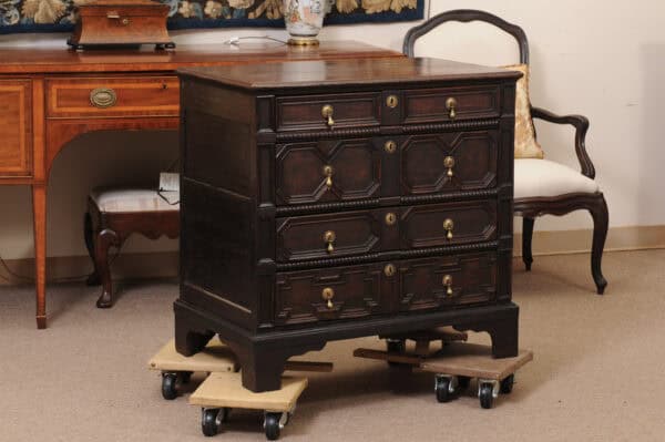 18th Century Jacobean Style Oak Chest with Bobbin Moulding, 4 Drawers and Bracket Feet - Image 3