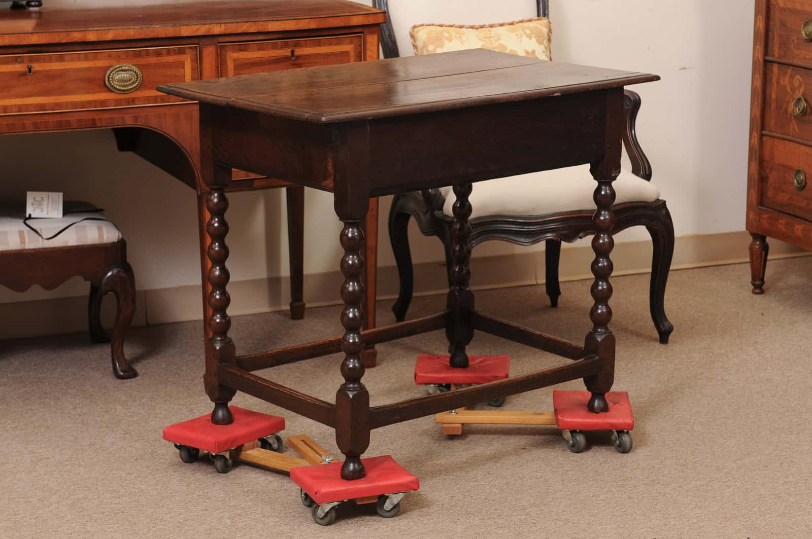 English 18th Century Oak Side Table with Bobbin Turned Legs - Image 10