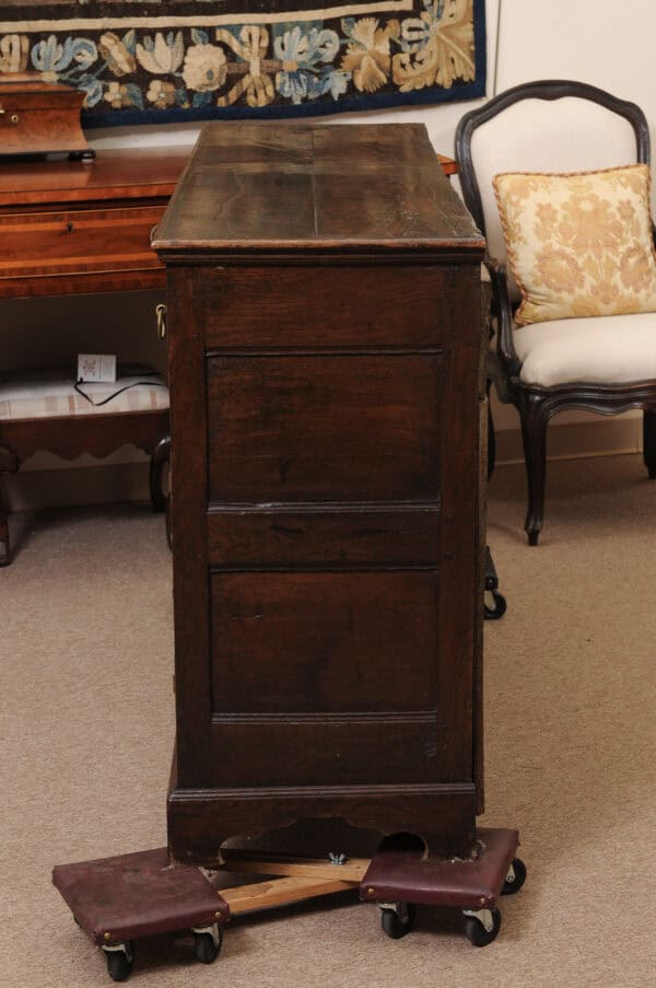 English 18th Century Dresser Base Featuring 3 Drawers with Foliage Brass Pulls and Flanking Cabinets Below - Image 11