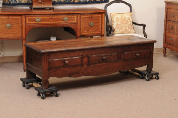 French 19th Century Walnut Bench/ Coffee Table with 3 Drawers - Image 3
