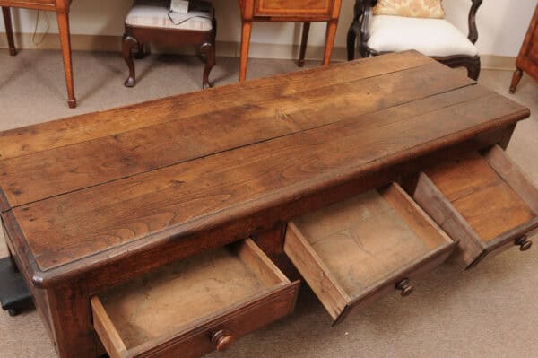 French 19th Century Walnut Bench/ Coffee Table with 3 Drawers - Image 6