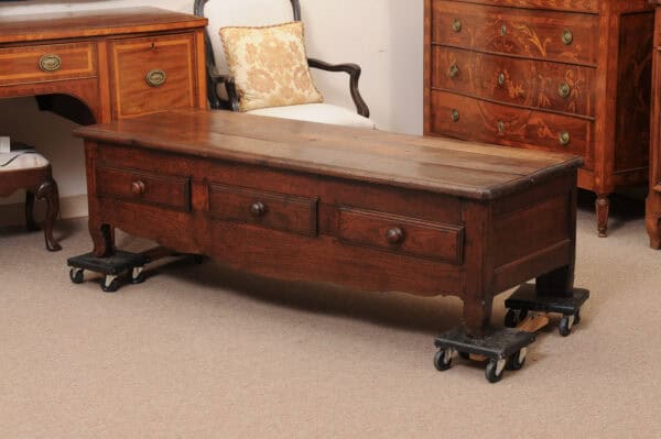 French 19th Century Walnut Bench/ Coffee Table with 3 Drawers - Image 12