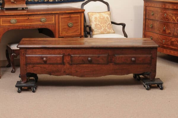 French 19th Century Walnut Bench/ Coffee Table with 3 Drawers - Image 13