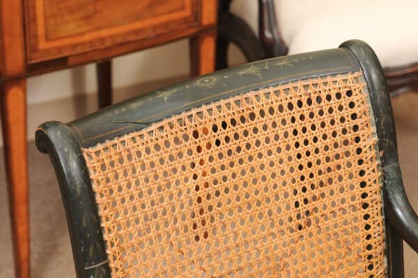 French Early 19th Century Louis Philippe Painted Elm Arm Chair with Caned Back and Scroll Arms. - Image 6