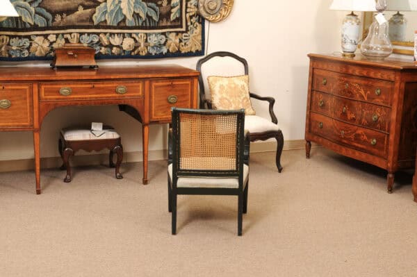 French Early 19th Century Louis Philippe Painted Elm Arm Chair with Caned Back and Scroll Arms. - Image 9