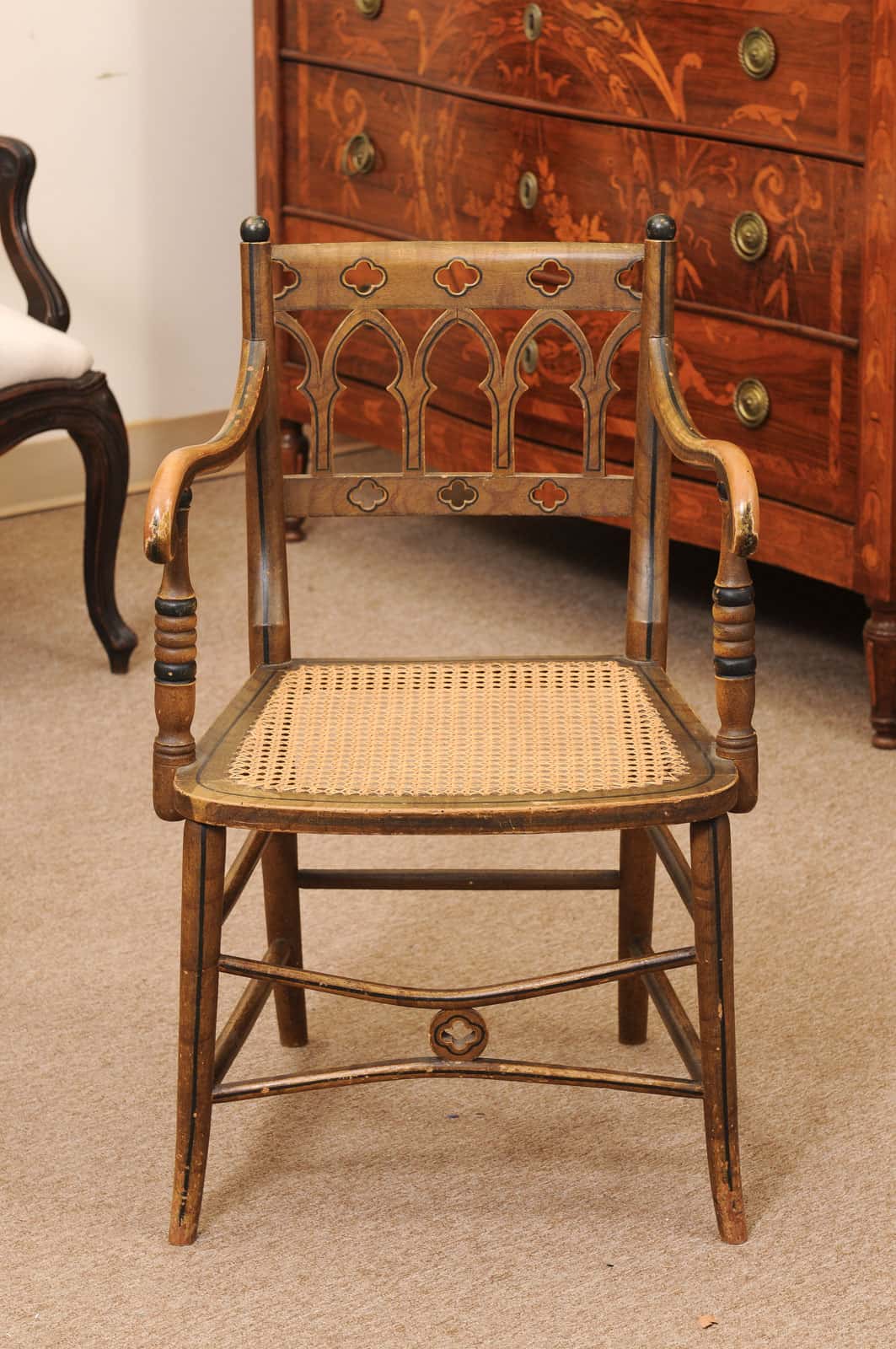 Pair of Painted Gothic Revival Arm Chairs, 19th Century - Image 5