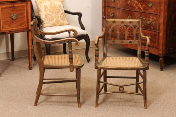 Pair of Painted Gothic Revival Arm Chairs, 19th Century - Image 6