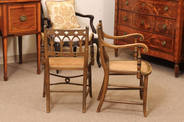 Pair of Painted Gothic Revival Arm Chairs, 19th Century - Image 8