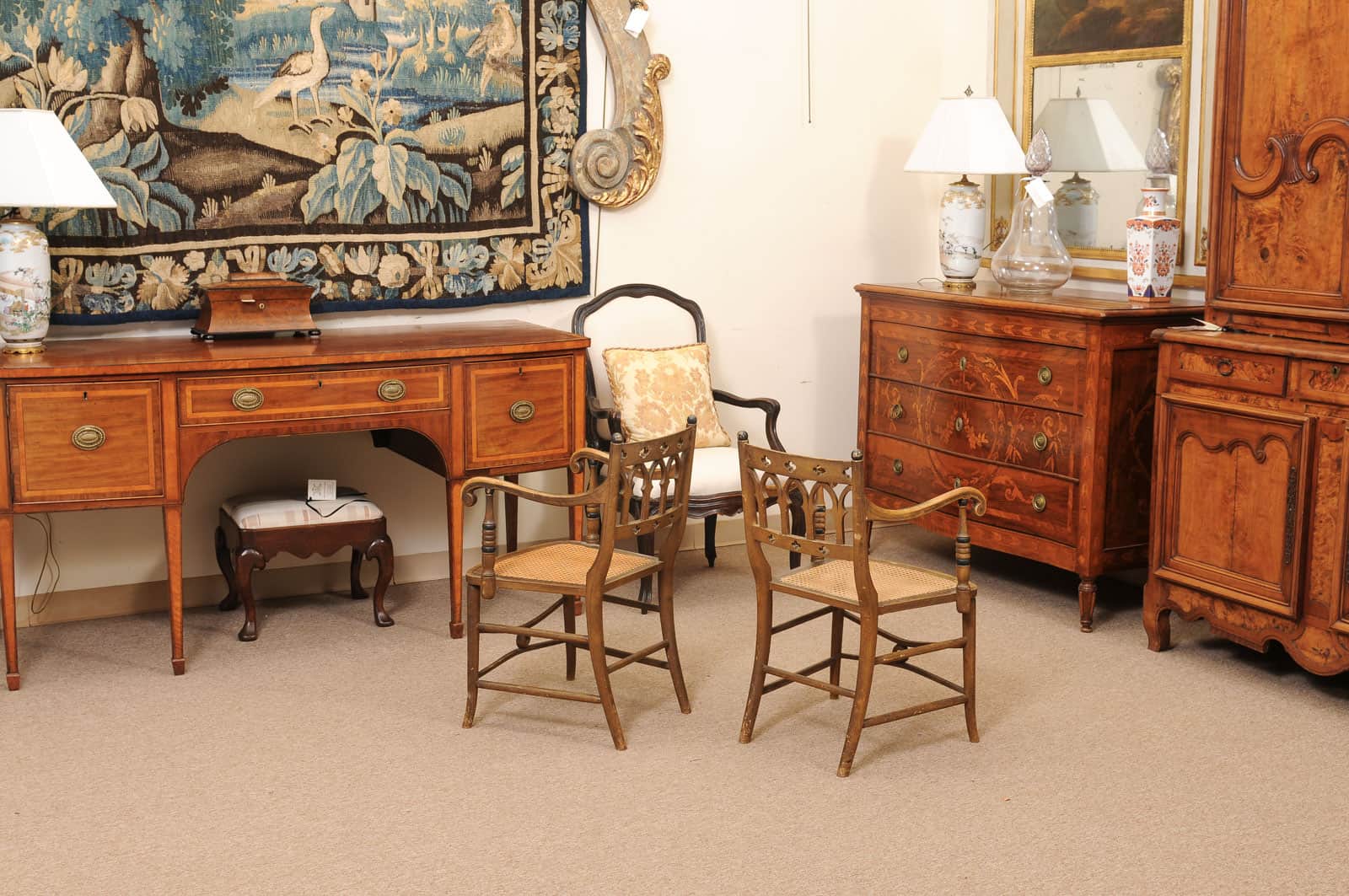 Pair of Painted Gothic Revival Arm Chairs, 19th Century - Image 9
