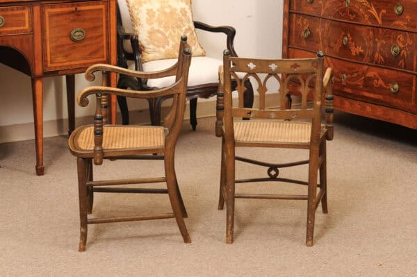 Pair of Painted Gothic Revival Arm Chairs, 19th Century - Image 10