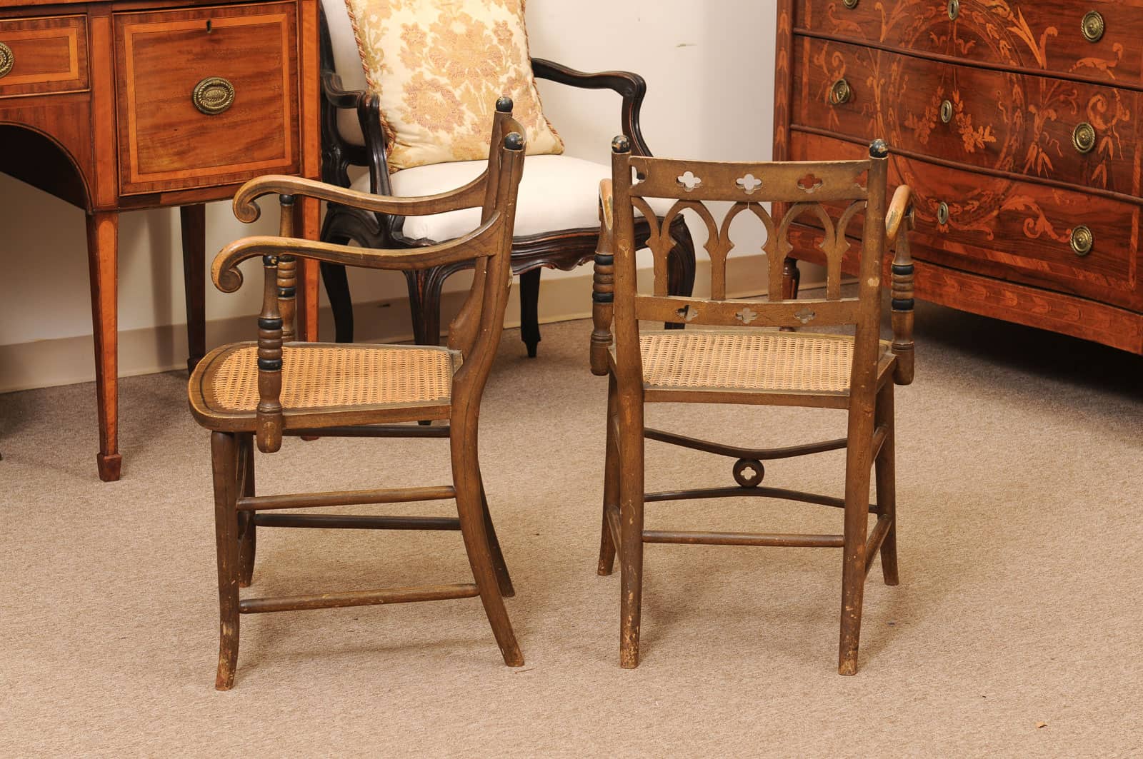 Pair of Painted Gothic Revival Arm Chairs, 19th Century - Image 10