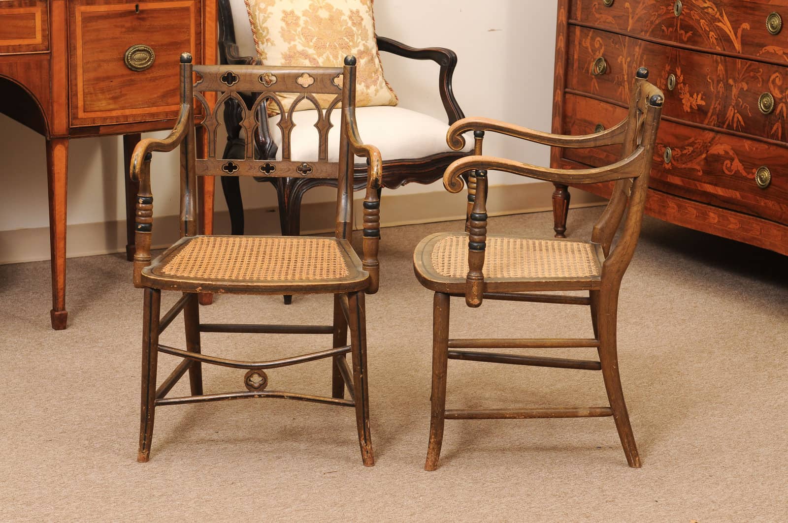 Pair of Painted Gothic Revival Arm Chairs, 19th Century - Image 11
