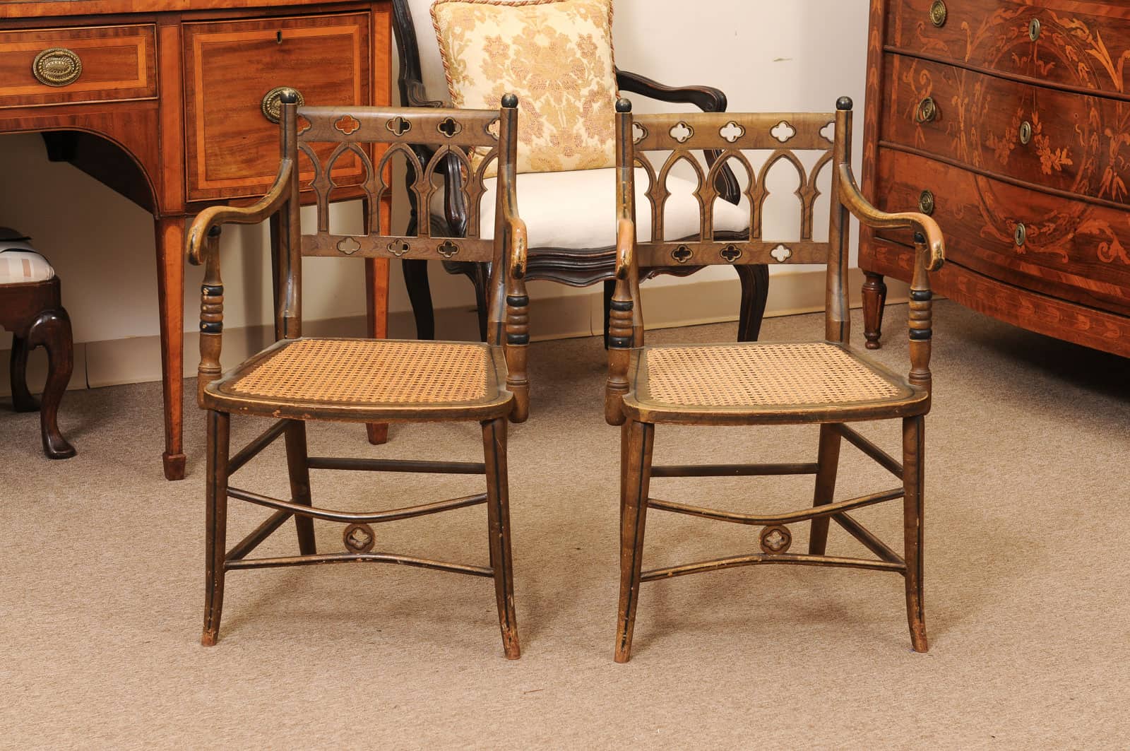 Pair of Painted Gothic Revival Arm Chairs, 19th Century - Image 12