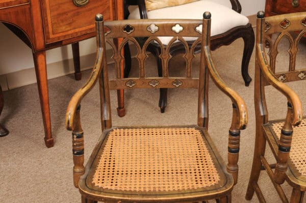 Pair of Painted Gothic Revival Arm Chairs, 19th Century - Image 13