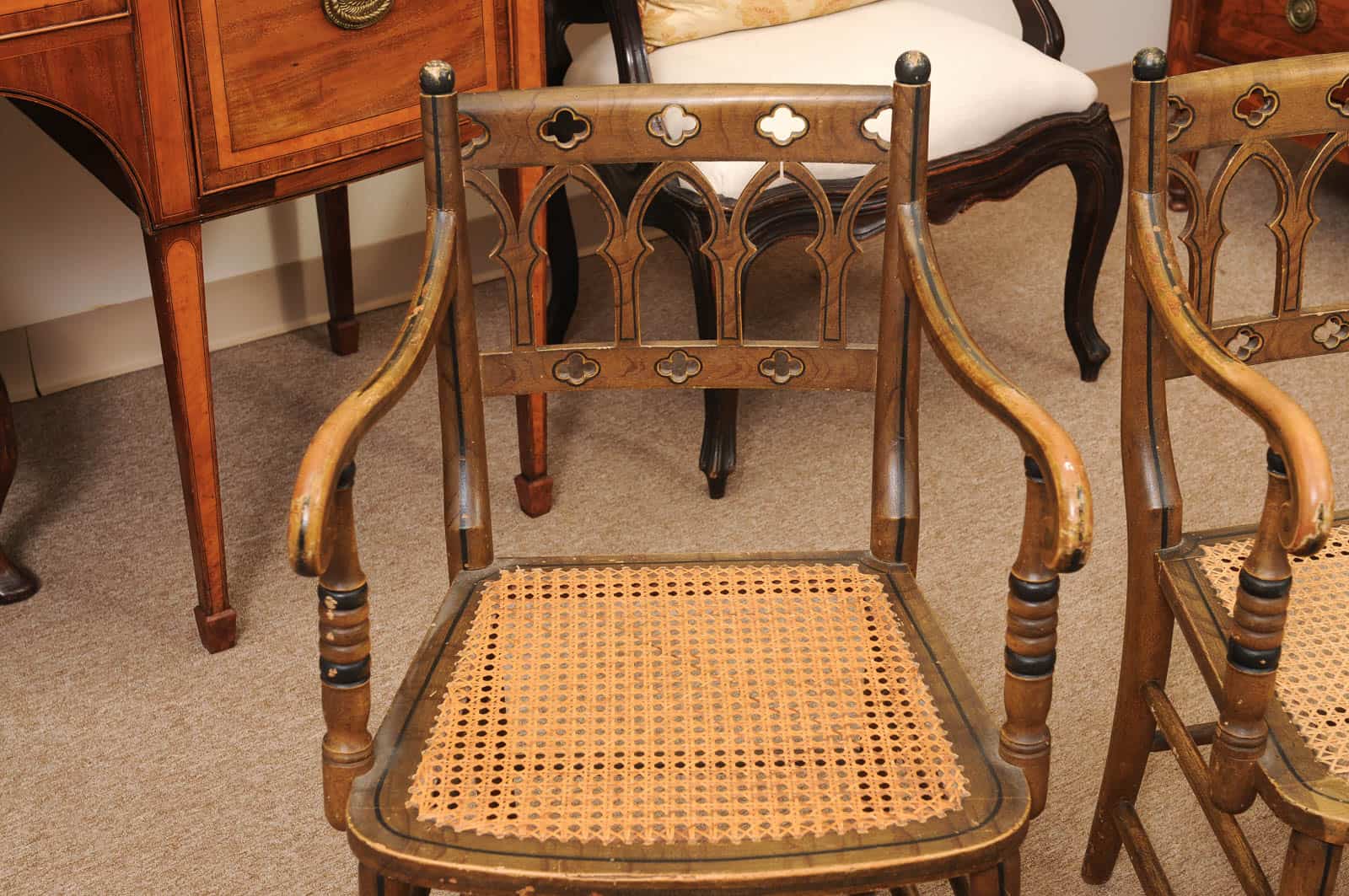Pair of Painted Gothic Revival Arm Chairs, 19th Century - Image 13