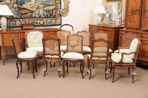 Set of 10 French Walnut Louis XV Dining Chairs with Caning, 19th Century - Image 4