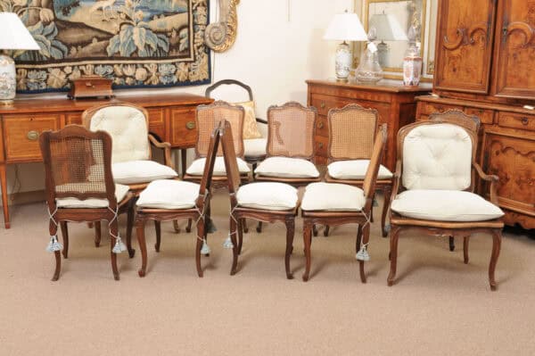 Set of 10 French Walnut Louis XV Dining Chairs with Caning, 19th Century - Image 5