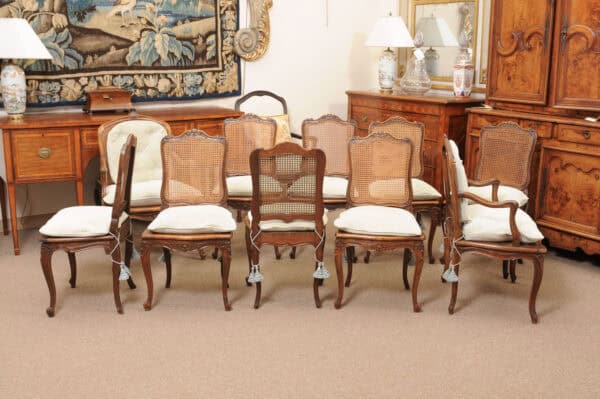 Set of 10 French Walnut Louis XV Dining Chairs with Caning, 19th Century - Image 6