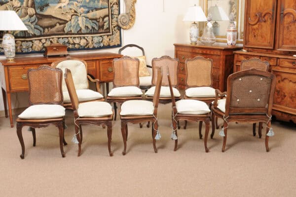 Set of 10 French Walnut Louis XV Dining Chairs with Caning, 19th Century - Image 7