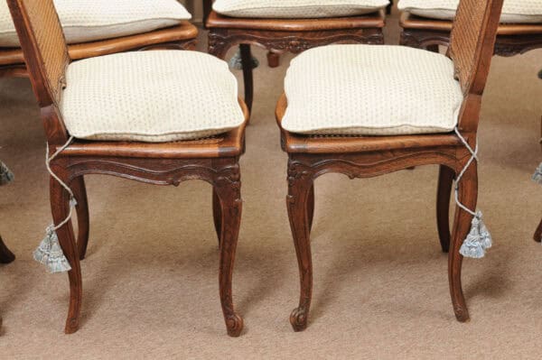 Set of 10 French Walnut Louis XV Dining Chairs with Caning, 19th Century - Image 8