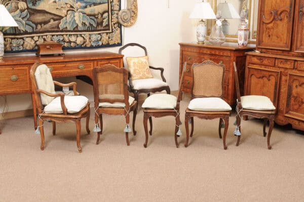 Set of 10 French Walnut Louis XV Dining Chairs with Caning, 19th Century - Image 14
