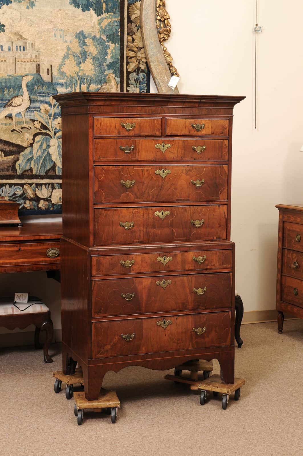 English Early 18th Century Walnut Chest on Chest with String Inlay - Image 3