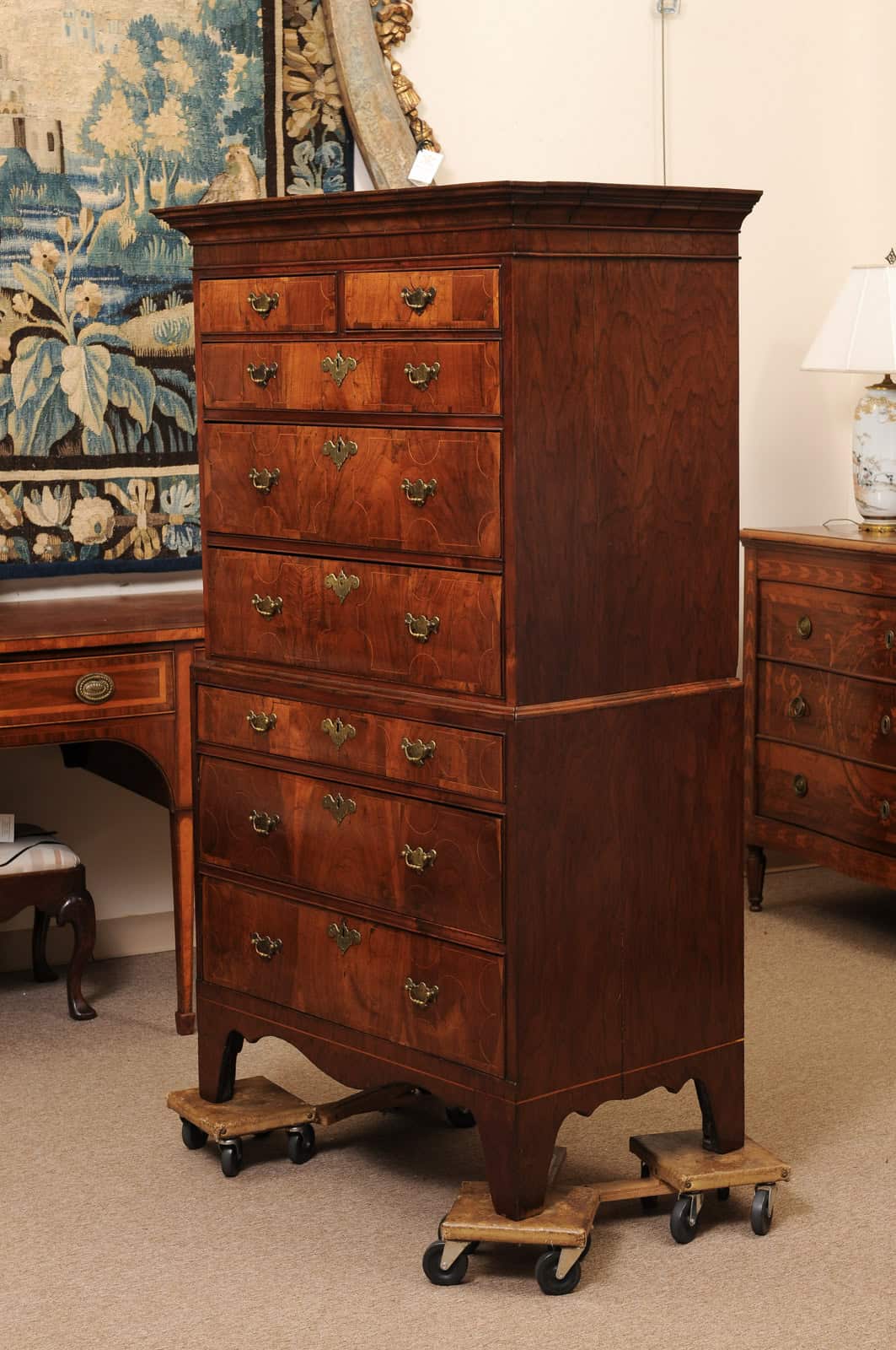 English Early 18th Century Walnut Chest on Chest with String Inlay - Image 13