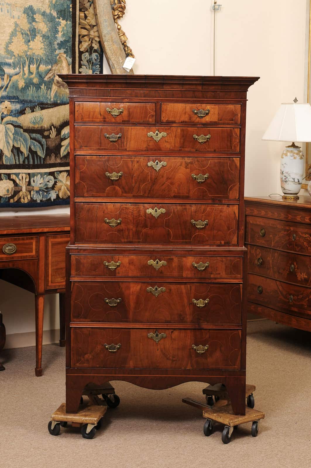 English Early 18th Century Walnut Chest on Chest with String Inlay - Image 14