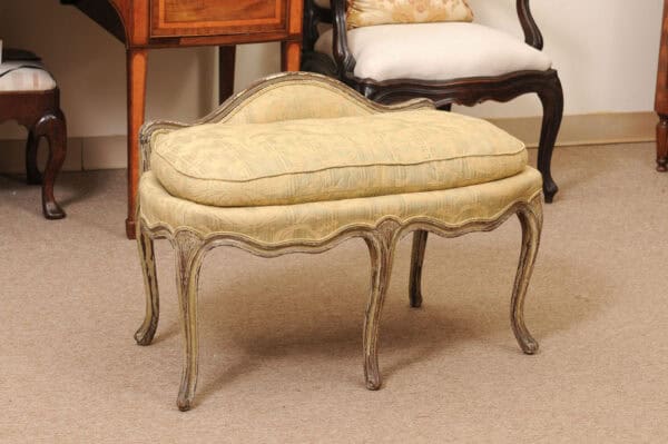 18th Century French Louis XV Green Painted Bench with Cushion & Back Support - Image 3