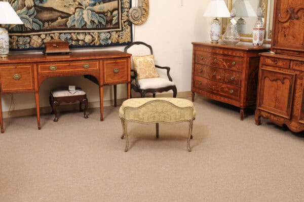 18th Century French Louis XV Green Painted Bench with Cushion & Back Support - Image 7