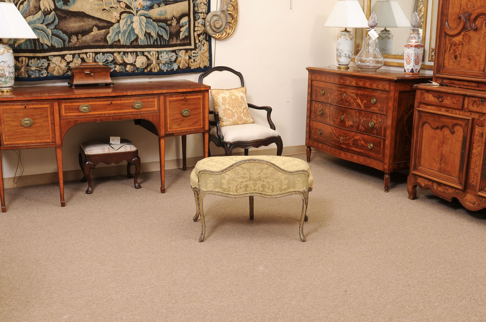 18th Century French Louis XV Green Painted Bench with Cushion & Back Support - Image 7