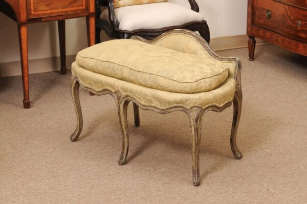 18th Century French Louis XV Green Painted Bench with Cushion & Back Support - Image 10