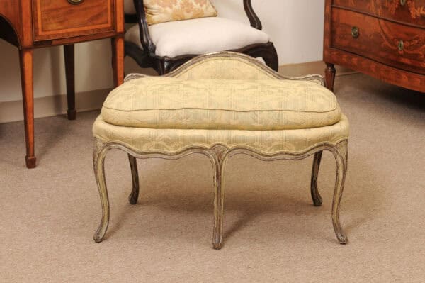 18th Century French Louis XV Green Painted Bench with Cushion & Back Support - Image 11